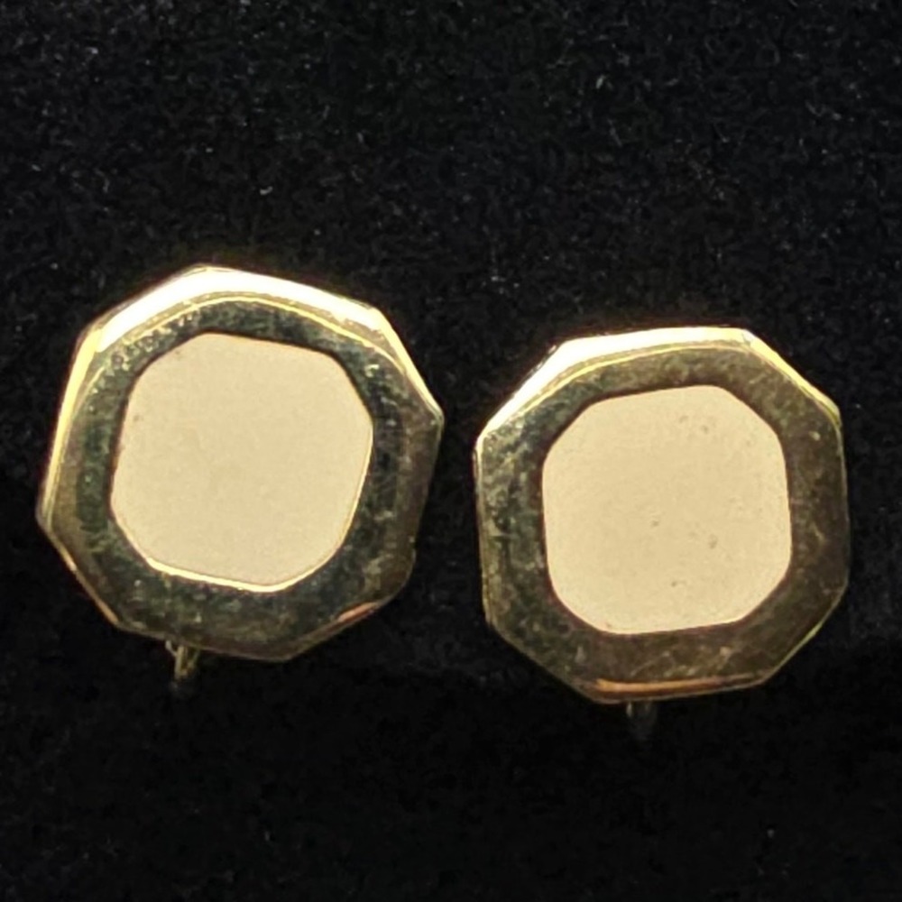 Napier Cream Enamel Octagon Clip On Earrings Gold Tone Vintage